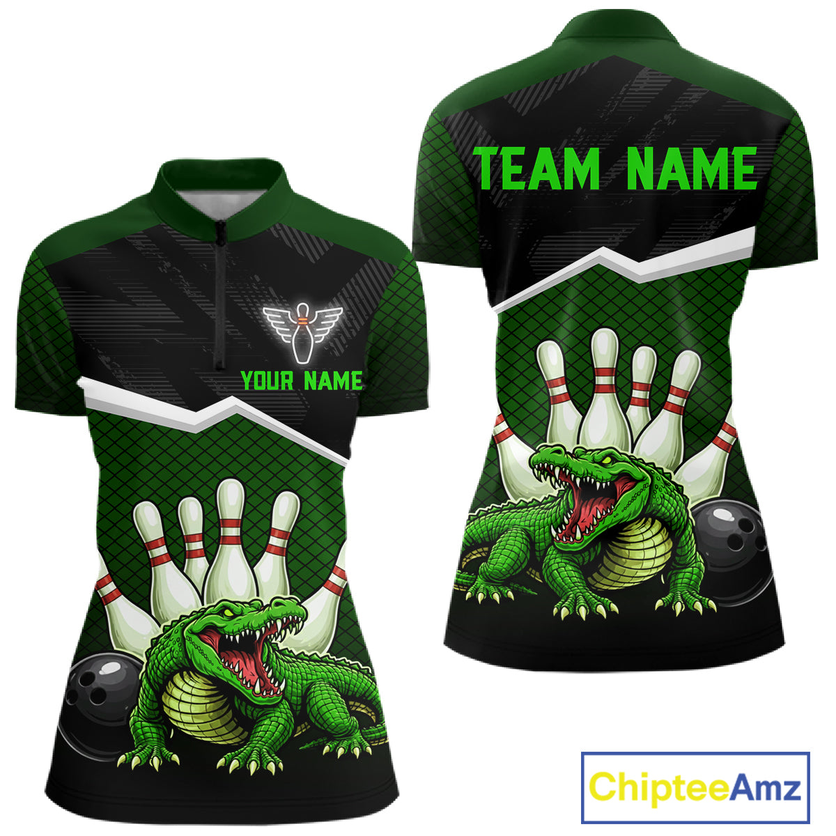 Custom Funny Crocodile Bowling Shirt Alligator Bowling Jersey for Women Polo & 1/4 Zip HNT207
