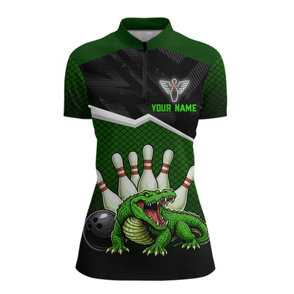 Custom Funny Crocodile Bowling Shirt Alligator Bowling Jersey for Women Polo & 1/4 Zip HNT207