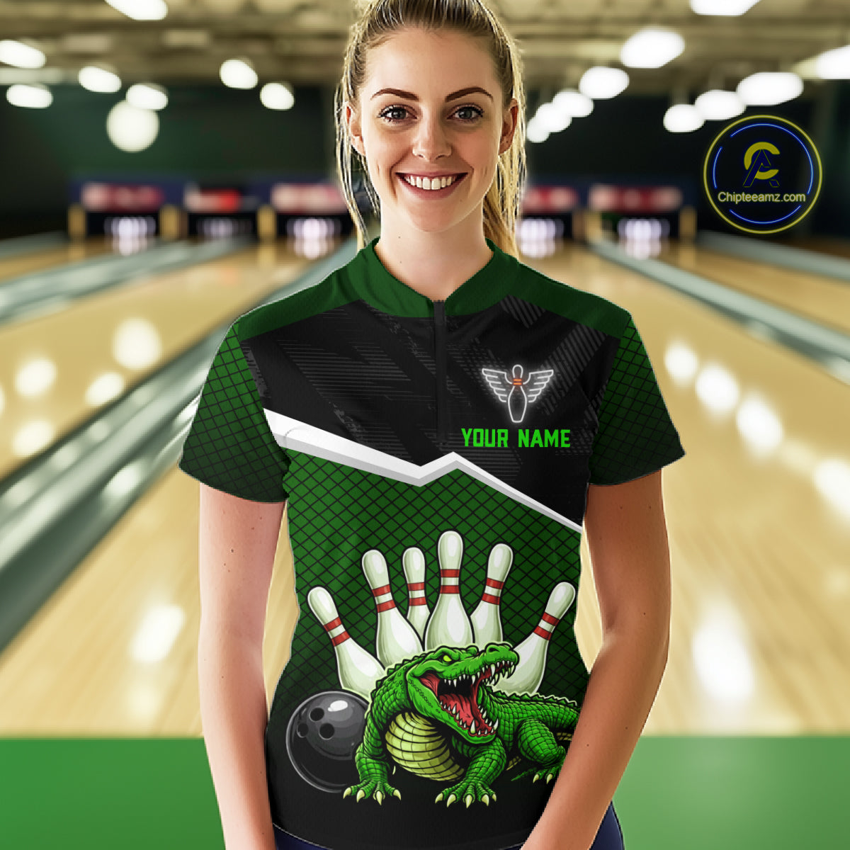 Custom Funny Crocodile Bowling Shirt Alligator Bowling Jersey for Women Polo & 1/4 Zip HNT207