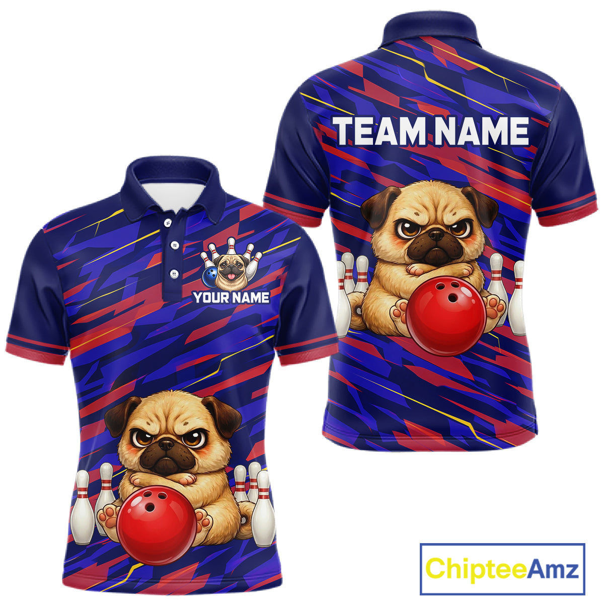Custom Funny Dog Bowling Jersey for Men Bowling Uniform Polo &1/4 Zip Bowling Team Shirts HNT249