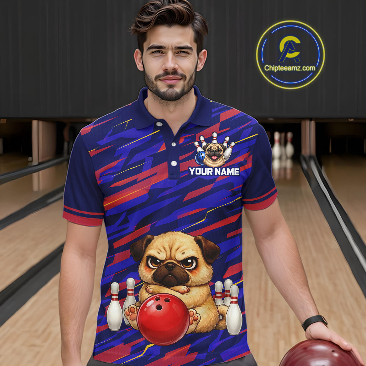 Custom Funny Dog Bowling Jersey for Men Bowling Uniform Polo &1/4 Zip Bowling Team Shirts HNT249