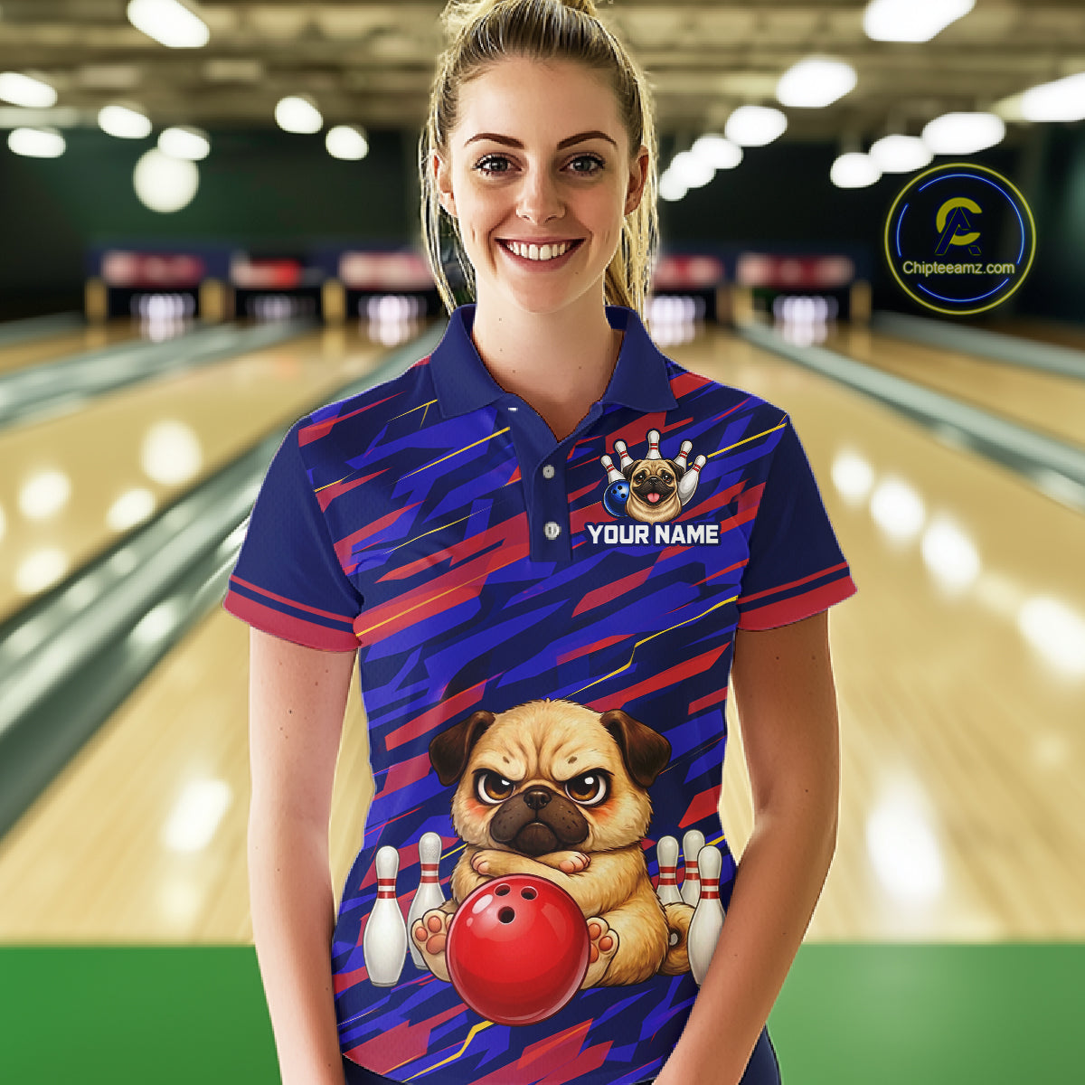 Custom Funny Dog Bowling Jersey for Women Bowling Uniform Polo &1/4 Zip Bowling Team Shirts HNT249