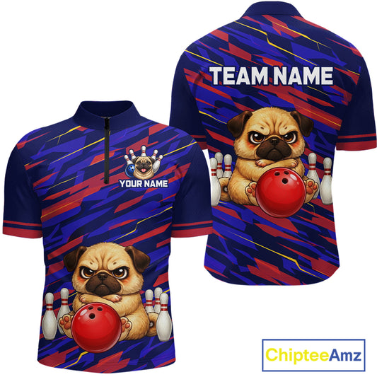 Custom Funny Dog Bowling Jersey for Men Bowling Uniform Polo &1/4 Zip Bowling Team Shirts HNT249