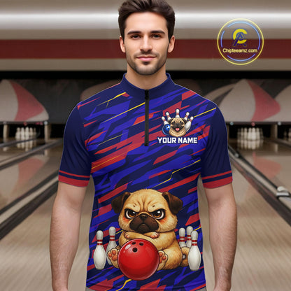 Custom Funny Dog Bowling Jersey for Men Bowling Uniform Polo &1/4 Zip Bowling Team Shirts HNT249