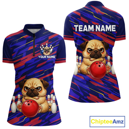 Custom Funny Dog Bowling Jersey for Women Bowling Uniform Polo &1/4 Zip Bowling Team Shirts HNT249