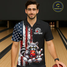 Load image into Gallery viewer, Custom Black US Flag Raccoon Hawaiian Bowling Jersey Bowling Team Shirts Bowling Uniform HNT334