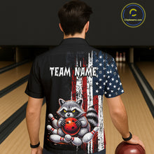 Load image into Gallery viewer, Custom Black US Flag Raccoon Hawaiian Bowling Jersey Bowling Team Shirts Bowling Uniform HNT334