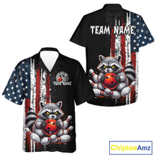 Load image into Gallery viewer, Custom Black US Flag Raccoon Hawaiian Bowling Jersey Bowling Team Shirts Bowling Uniform HNT334