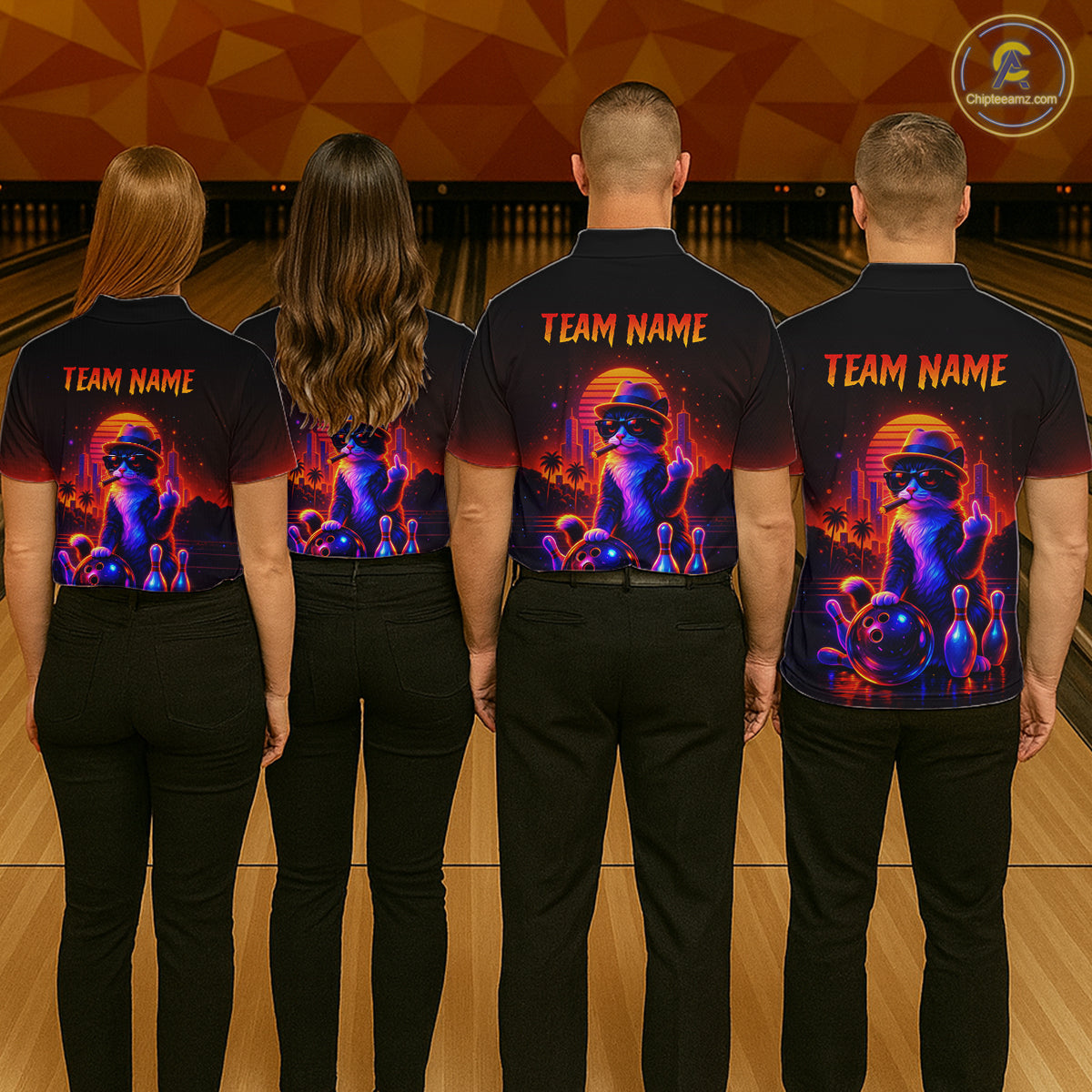 Custom Funny Cat Bowling Jersey for Men Bowling Tournament  Polo & 1/4 Zip Bowling Team Shirts HNT204