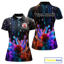 Load image into Gallery viewer, Bowling-themed polo shirt with colorful design and 'Chiptee Amz' branding.