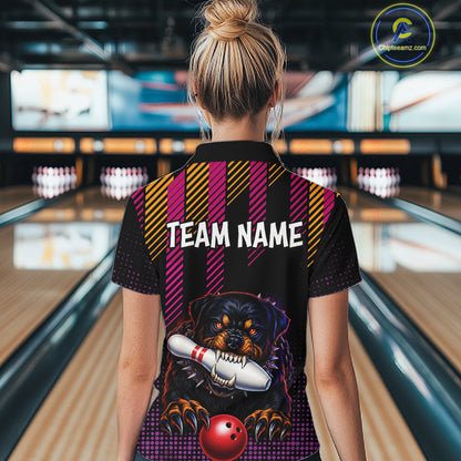 Custom Funny French Bulldog Bowling Jersey for Women Bowling Team Shirts Polo & 1/4 Zip HNT185