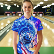 Load image into Gallery viewer, Custom American Wave Patriotic Bowling Jersey for Women Unisex Bowling Team Shirts Polo &amp; 1/4 Zip HNT343