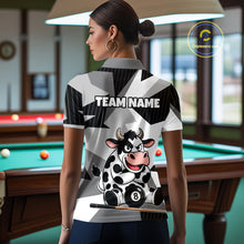 Load image into Gallery viewer, Person wearing a polo shirt with a cow design and 'Team Name' text in a pool hall.