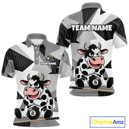Polo shirt with cow design and customizable text on a white background