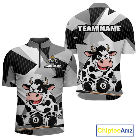 Gray and black sports jersey with cartoon cow design and customizable text on a white background