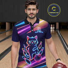 Load image into Gallery viewer, Custom Funny Cat Neon Bowling Jerseys for Men Bowling League Polo &amp; 1/4 Zip Bowling Team Shirts HNT202