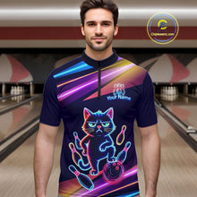Load image into Gallery viewer, Custom Funny Cat Neon Bowling Jerseys for Men Bowling League Polo &amp; 1/4 Zip Bowling Team Shirts HNT202