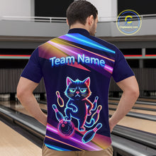 Load image into Gallery viewer, Custom Funny Cat Neon Bowling Jerseys for Men Bowling League Polo &amp; 1/4 Zip Bowling Team Shirts HNT202