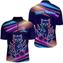Load image into Gallery viewer, Custom Funny Cat Neon Bowling Jerseys for Men Bowling League Polo &amp; 1/4 Zip Bowling Team Shirts HNT202