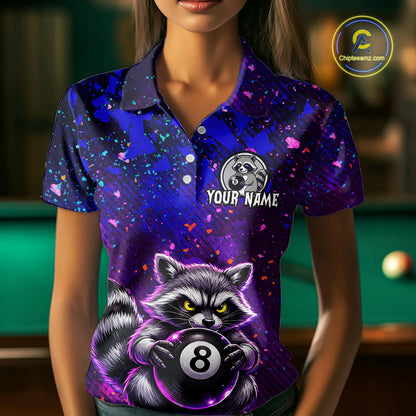 Personalized Funny Raccoon 8 Ball Pool Women Billiard Polo & 1/4 Zip, Billiard Shirt, Billiard Team Jerseys NNT145