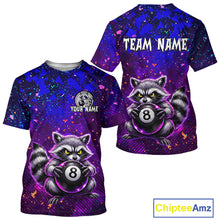 Load image into Gallery viewer, Two t-shirts with raccoon design and customizable text on a white background