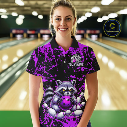 Custom Purple Raccoon Bowling Jersey for Women Bowling Uniform Polo & 1/4 Zip Bowling Team Shirts HNT224