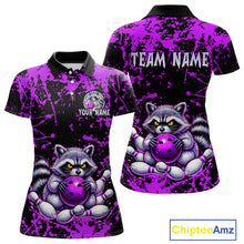 Load image into Gallery viewer, Custom Purple Raccoon Bowling Jersey for Women Bowling Uniform Polo &amp; 1/4 Zip Bowling Team Shirts HNT224
