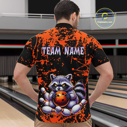 Custom Orange Raccoon Bowling Jersey for Men Bowling Uniform Polo & 1/4 Zip Bowling Team Shirts HNT224