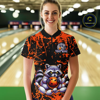 Custom Orange Raccoon Bowling Jersey for Women Bowling Uniform Polo & 1/4 Zip Bowling Team Shirts HNT224