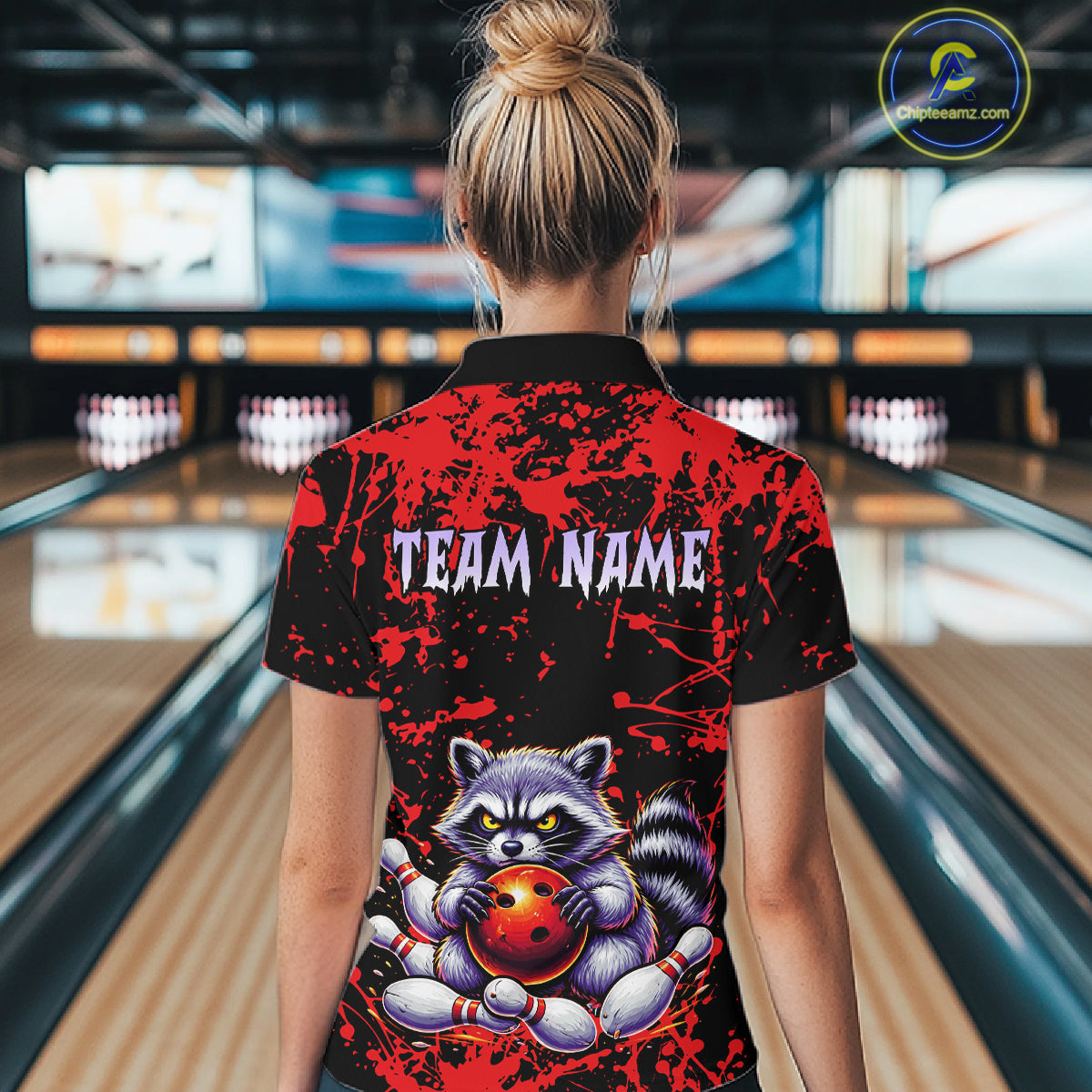 Custom Red Raccoon Bowling Jersey for Women Bowling Uniform Polo & 1/4 Zip Bowling Team Shirts HNT224