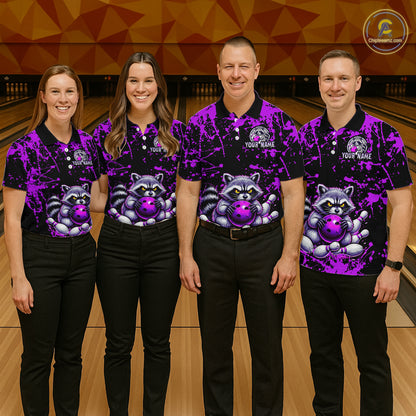 Custom Purple Raccoon Bowling Jersey for Men Bowling Uniform Polo & 1/4 Zip Bowling Team Shirts HNT224