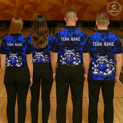 Custom Blue Raccoon Bowling Jersey for Women Bowling Uniform Polo & 1/4 Zip Bowling Team Shirts HNT224
