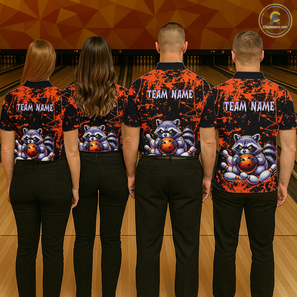 Custom Orange Raccoon Bowling Jersey for Men Bowling Uniform Polo & 1/4 Zip Bowling Team Shirts HNT224