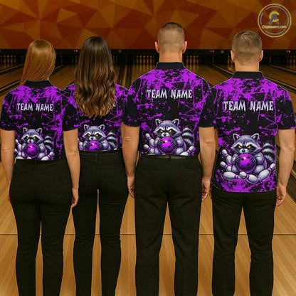 Custom Purple Raccoon Bowling Jersey for Women Bowling Uniform Polo & 1/4 Zip Bowling Team Shirts HNT224