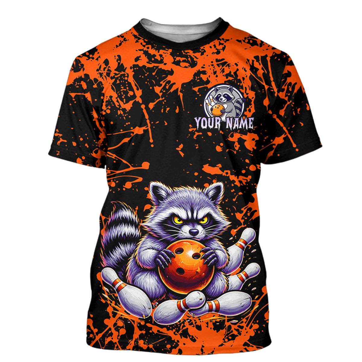 Custom Orange Raccoon Bowling Jersey for Men Women Bowling Uniform Bowling Team Shirts HNT224