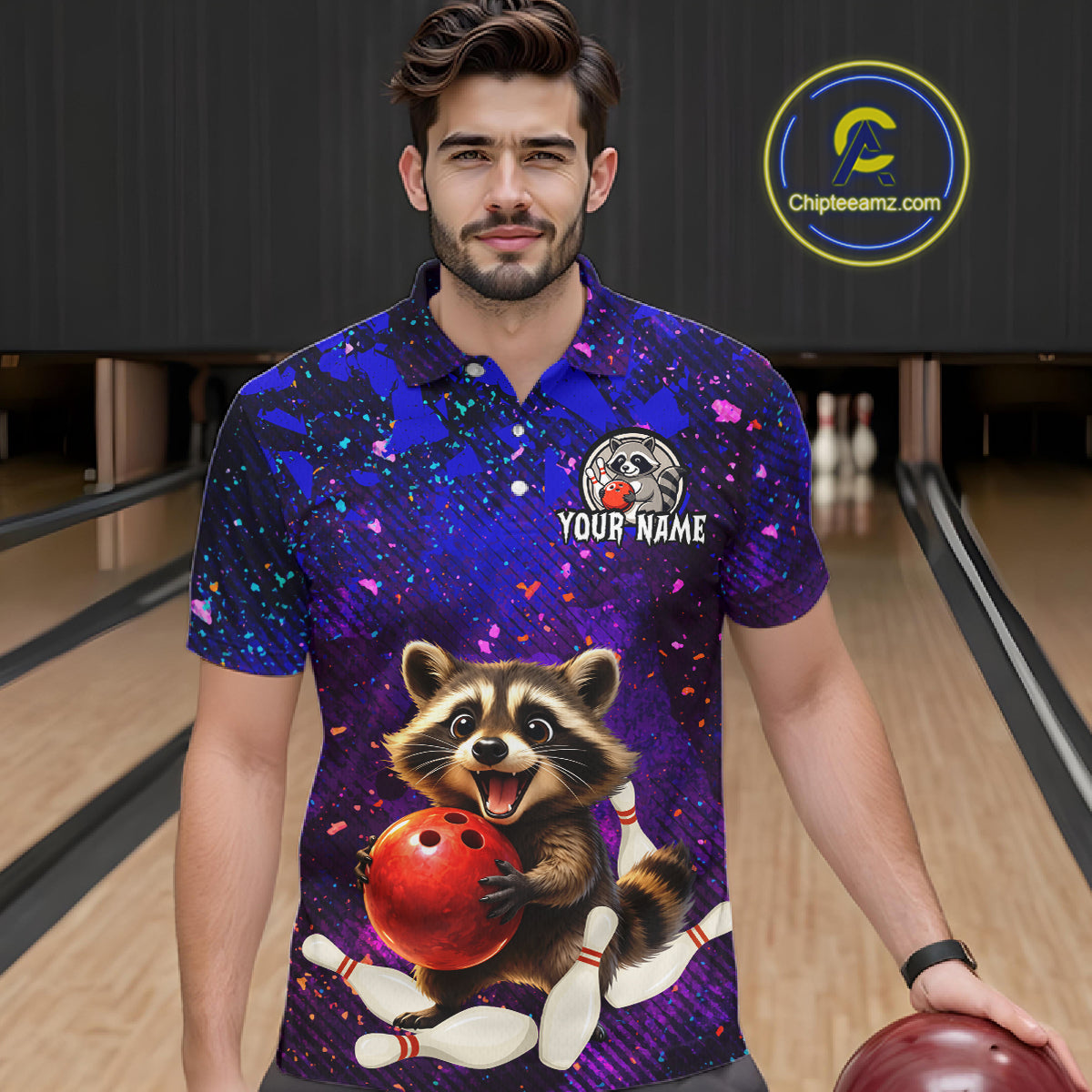 Custom Funny Raccoon Bowling Jersey for Men Bowling Uniform Polo & 1/4 Zip Bowling Team Shirts HNT229