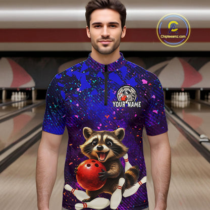 Custom Funny Raccoon Bowling Jersey for Men Bowling Uniform Polo & 1/4 Zip Bowling Team Shirts HNT229