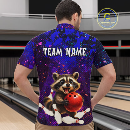 Custom Funny Raccoon Bowling Jersey for Men Bowling Uniform Polo & 1/4 Zip Bowling Team Shirts HNT229