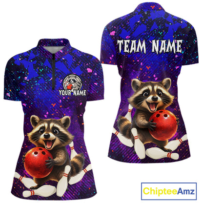 Custom Funny Raccoon Bowling Jersey for Women Bowling Uniform Polo & 1/4 Zip Bowling Team Shirts HNT229