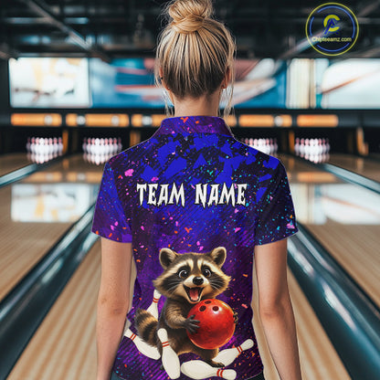 Custom Funny Raccoon Bowling Jersey for Women Bowling Uniform Polo & 1/4 Zip Bowling Team Shirts HNT229