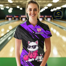 Load image into Gallery viewer, Custom Funny Purple Cat Bowling Jersey for Women Bowling Team Shirts Bowling Polo &amp; 1/4 Zip HNT257