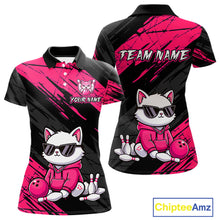 Load image into Gallery viewer, Custom Funny Pink Cat Bowling Jersey for Women Bowling Team Shirts Bowling Polo &amp; 1/4 Zip HNT257