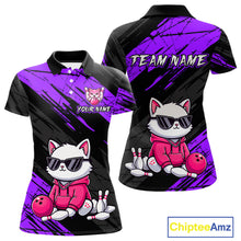 Load image into Gallery viewer, Custom Funny Purple Cat Bowling Jersey for Women Bowling Team Shirts Bowling Polo &amp; 1/4 Zip HNT257