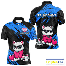 Load image into Gallery viewer, Custom Funny Blue Cat Bowling Jersey for Men Bowling Team Shirts Bowling Polo &amp; 1/4 Zip HNT257