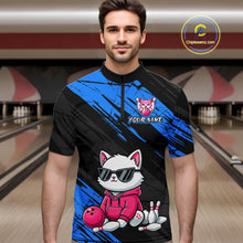 Load image into Gallery viewer, Custom Funny Blue Cat Bowling Jersey for Men Bowling Team Shirts Bowling Polo &amp; 1/4 Zip HNT257