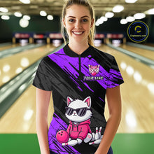 Load image into Gallery viewer, Custom Funny Purple Cat Bowling Jersey for Women Bowling Team Shirts Bowling Polo &amp; 1/4 Zip HNT257