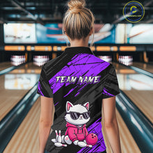 Load image into Gallery viewer, Custom Funny Purple Cat Bowling Jersey for Women Bowling Team Shirts Bowling Polo &amp; 1/4 Zip HNT257