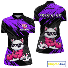 Load image into Gallery viewer, Custom Funny Purple Cat Bowling Jersey for Women Bowling Team Shirts Bowling Polo &amp; 1/4 Zip HNT257