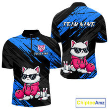 Load image into Gallery viewer, Custom Funny Blue Cat Bowling Jersey for Men Bowling Team Shirts Bowling Polo &amp; 1/4 Zip HNT257