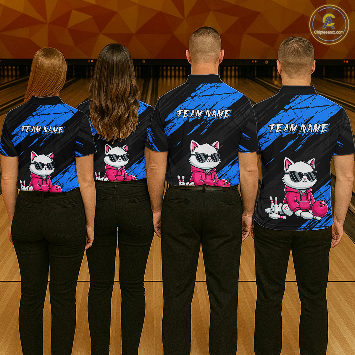 Custom Funny Blue Cat Bowling Jersey for Women Bowling Team Shirts Bowling Polo & 1/4 Zip HNT257